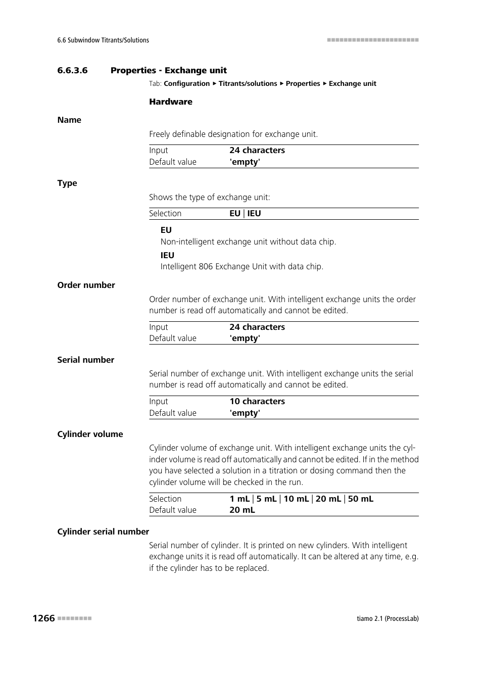 6 properties - exchange unit | Metrohm tiamo 2.1 (ProcessLab) User Manual | Page 1282 / 1602