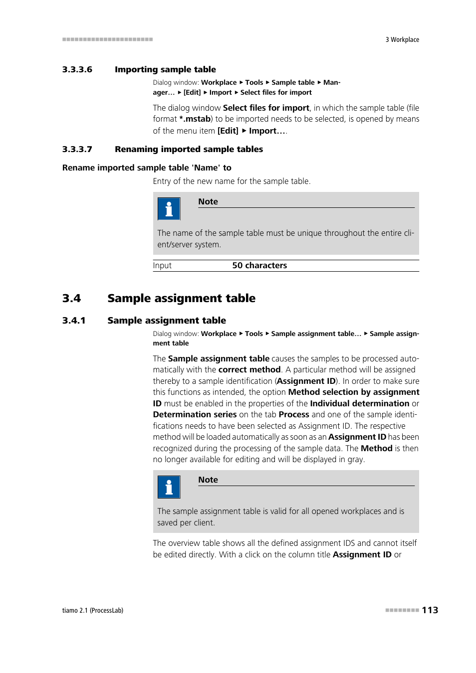 6 importing sample table, 7 renaming imported sample tables, 4 sample assignment table | 1 sample assignment table, Sample assignment table, Edit sample assignment table | Metrohm tiamo 2.1 (ProcessLab) User Manual | Page 129 / 1602