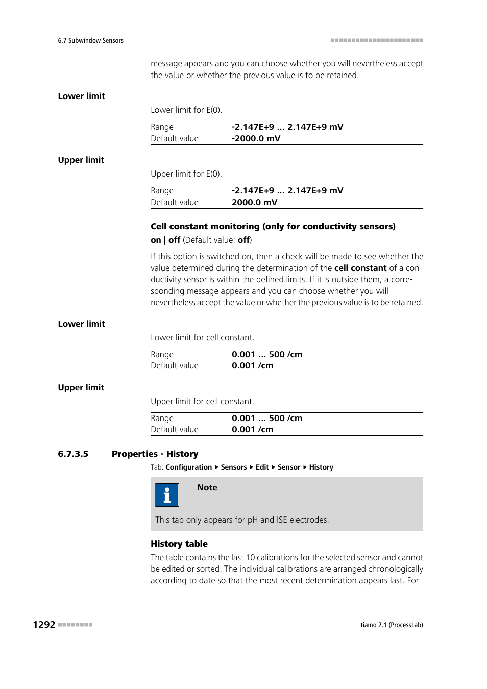 5 properties - history, History | Metrohm tiamo 2.1 (ProcessLab) User Manual | Page 1308 / 1602