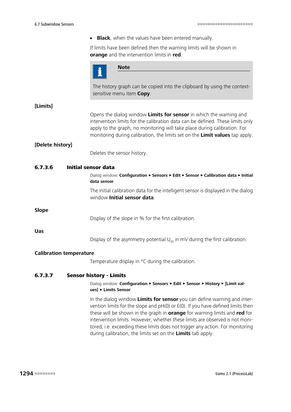 6 initial sensor data, 7 sensor history - limits | Metrohm tiamo 2.1 (ProcessLab) User Manual | Page 1310 / 1602