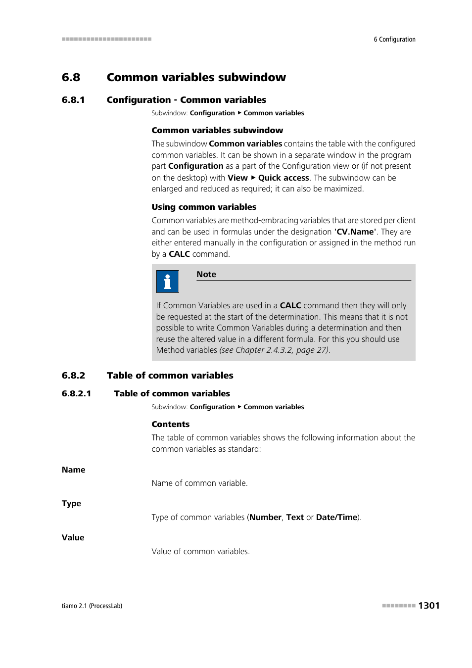 8 common variables subwindow, 1 configuration - common variables, 2 table of common variables | 1 table of common variables, Common variables subwindow 1, Configuration - common variables 1, Table of common variables 1, Common variables | Metrohm tiamo 2.1 (ProcessLab) User Manual | Page 1317 / 1602