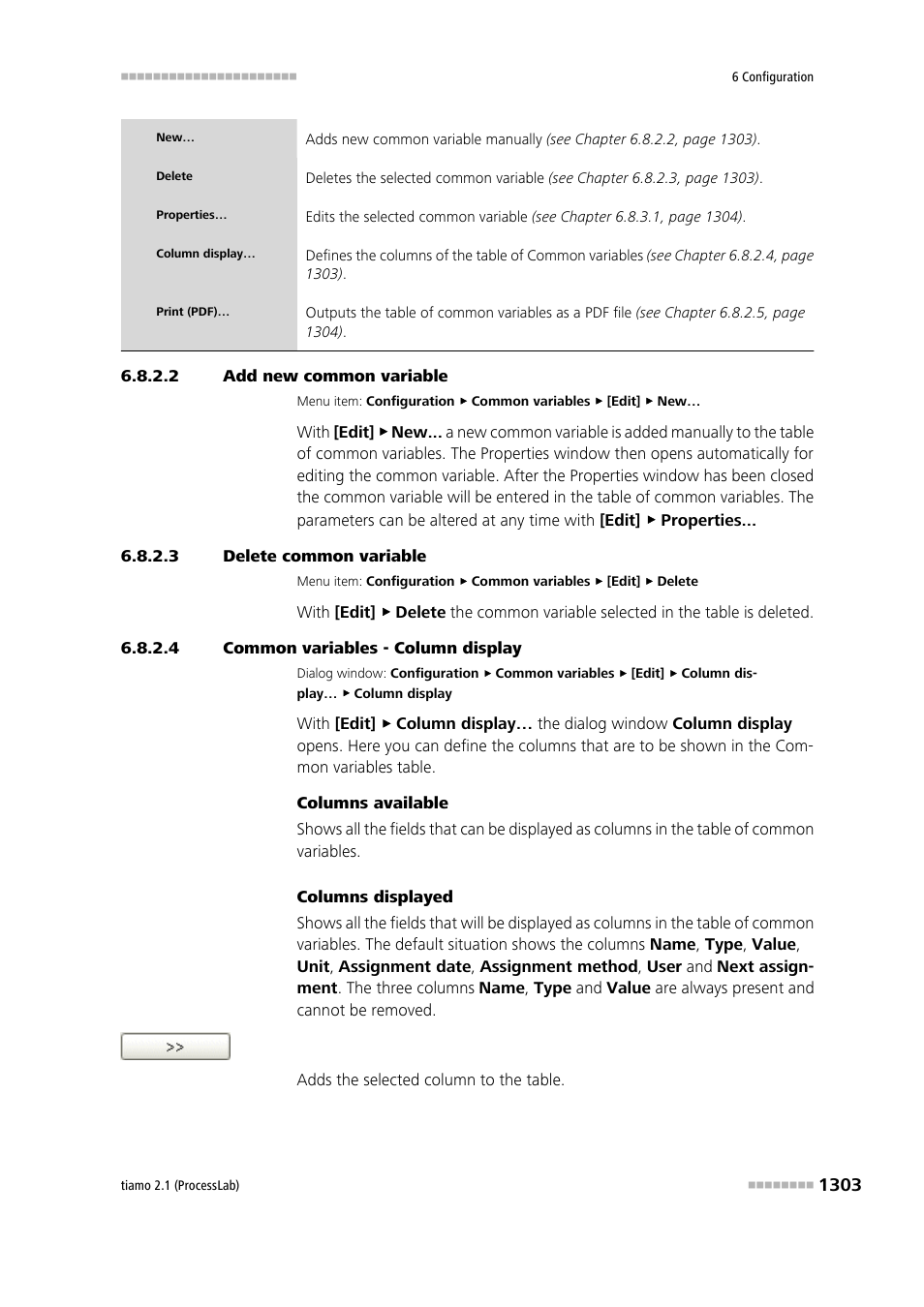 2 add new common variable, 3 delete common variable, 4 common variables - column display | Metrohm tiamo 2.1 (ProcessLab) User Manual | Page 1319 / 1602