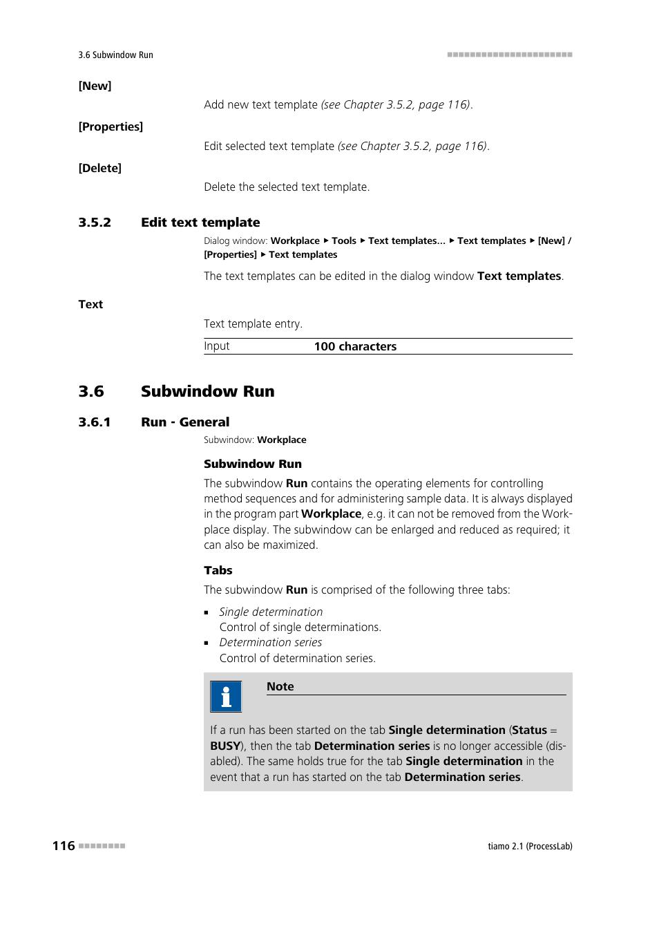 2 edit text template, 6 subwindow run, 1 run - general | Edit text template, Subwindow run, Run - general | Metrohm tiamo 2.1 (ProcessLab) User Manual | Page 132 / 1602