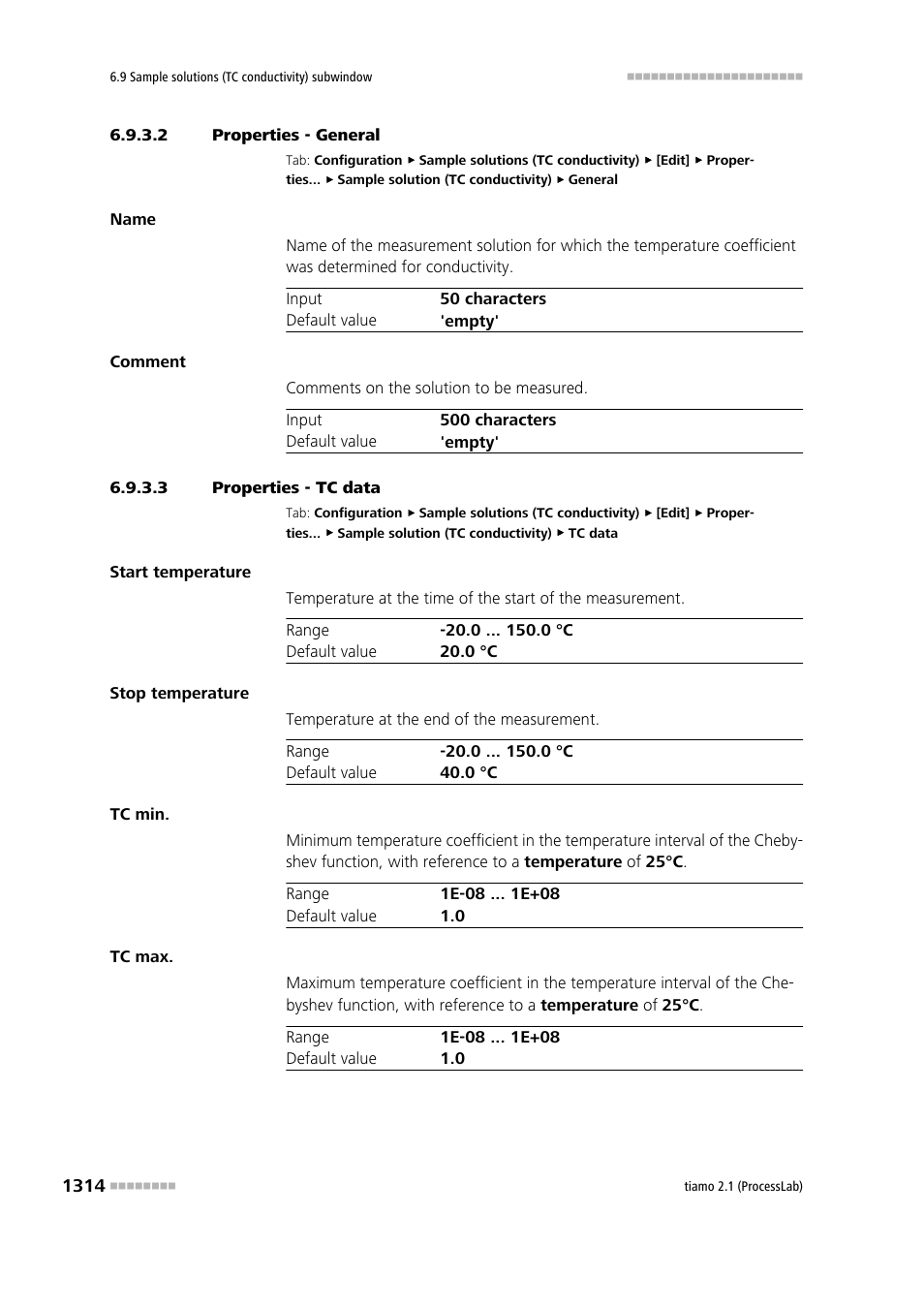 2 properties - general, 3 properties - tc data | Metrohm tiamo 2.1 (ProcessLab) User Manual | Page 1330 / 1602