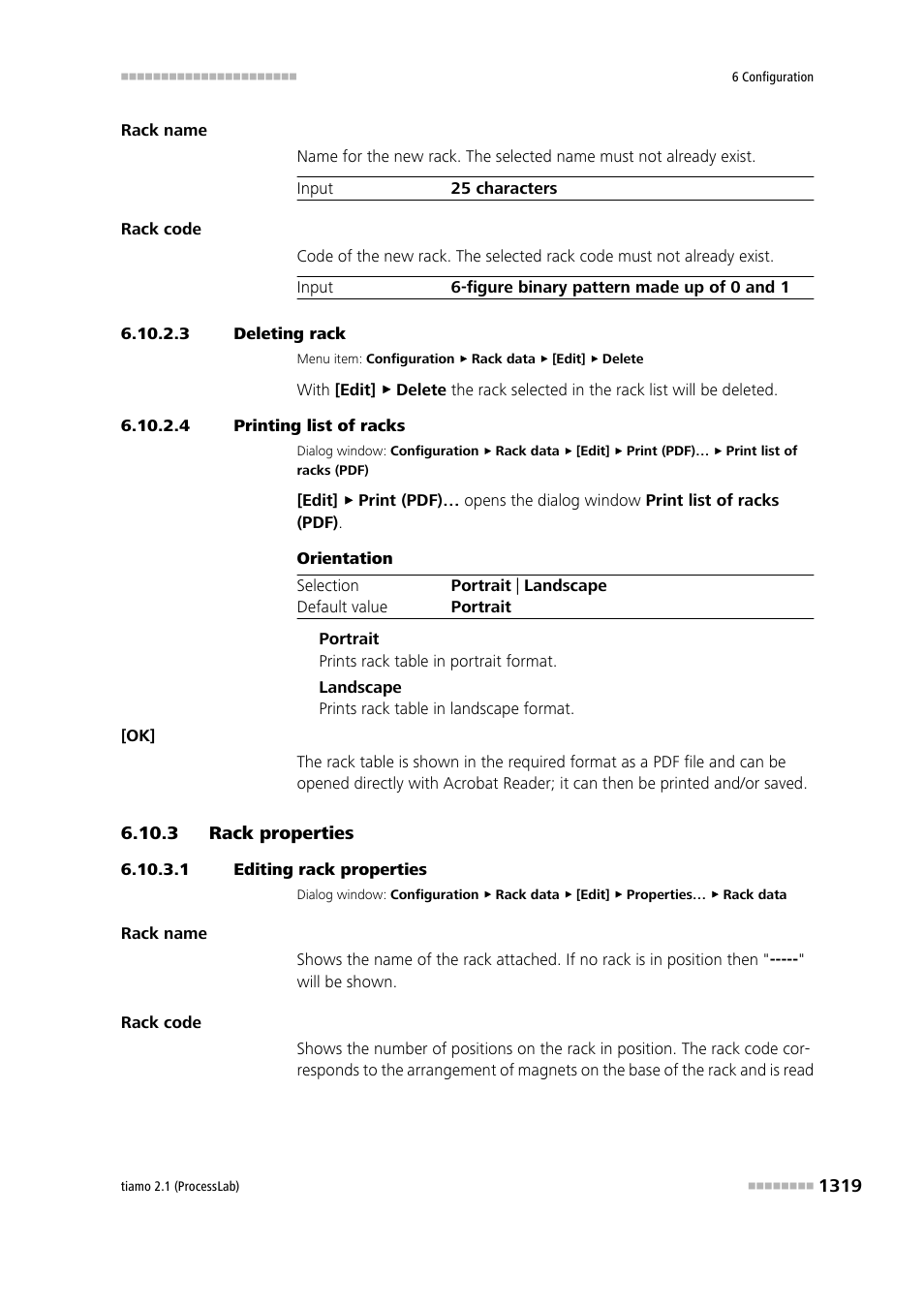 3 deleting rack, 4 printing list of racks, 3 rack properties | 1 editing rack properties, Rack properties 9 | Metrohm tiamo 2.1 (ProcessLab) User Manual | Page 1335 / 1602