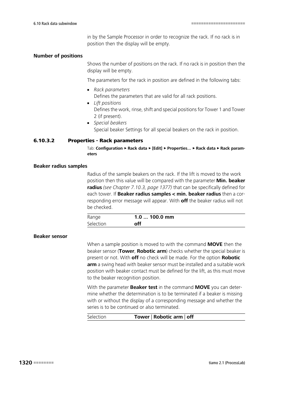 2 properties - rack parameters | Metrohm tiamo 2.1 (ProcessLab) User Manual | Page 1336 / 1602