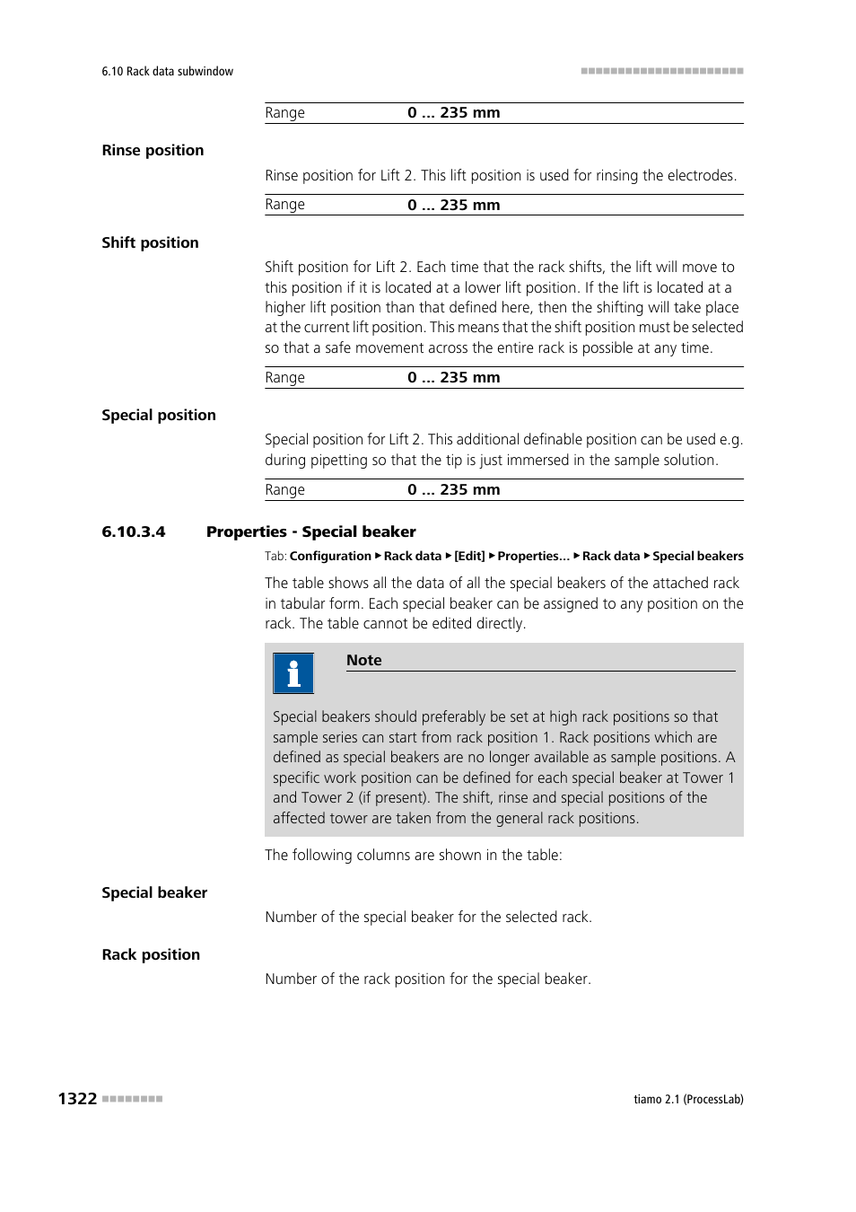 4 properties - special beaker, Special beakers | Metrohm tiamo 2.1 (ProcessLab) User Manual | Page 1338 / 1602