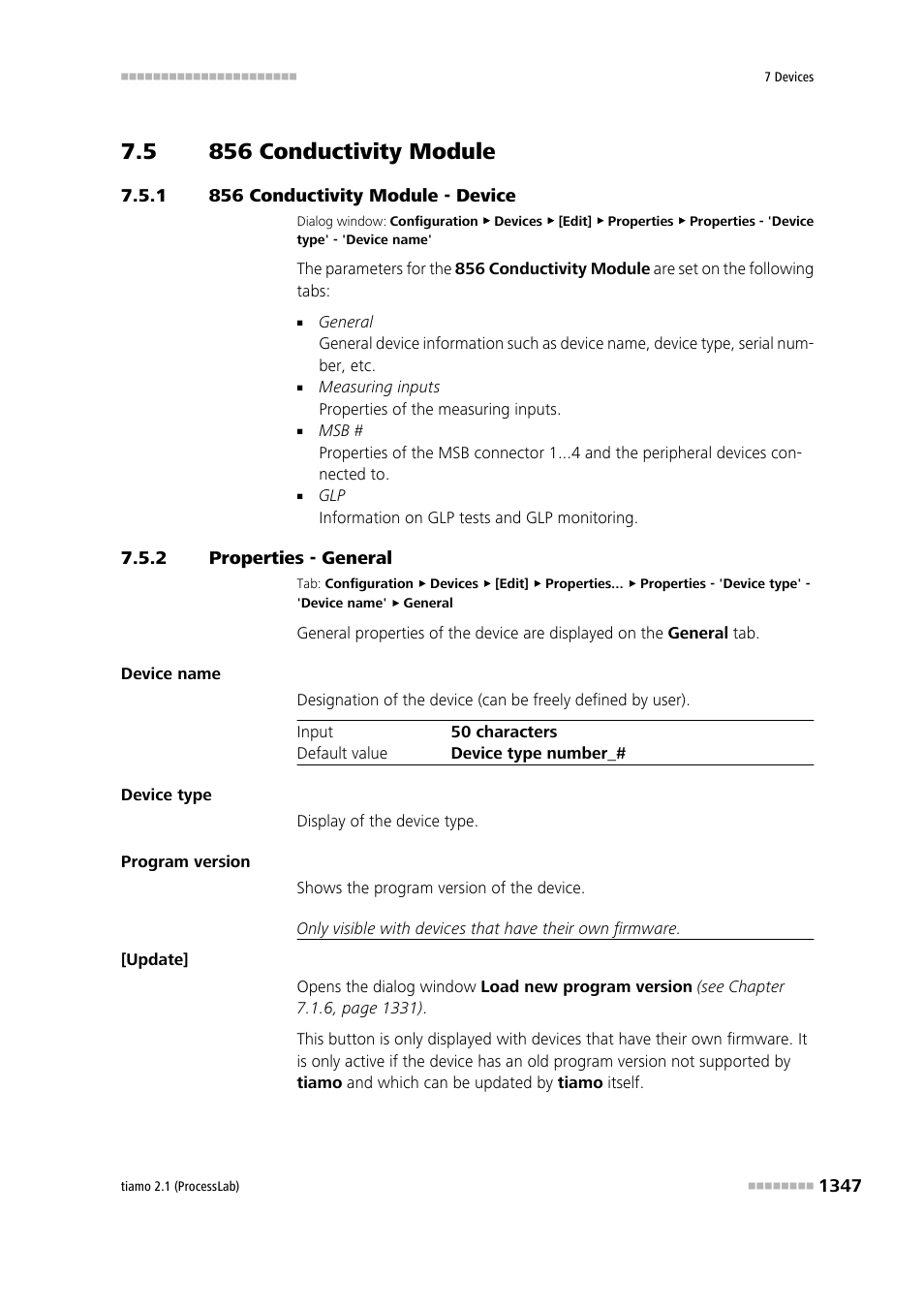 5 856 conductivity module, 1 856 conductivity module - device, 2 properties - general | 856 conductivity module 7, 856 conductivity module - device 7, 856 conductometer | Metrohm tiamo 2.1 (ProcessLab) User Manual | Page 1363 / 1602