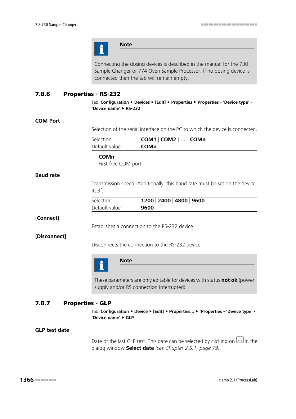 6 properties - rs-232, 7 properties - glp | Metrohm tiamo 2.1 (ProcessLab) User Manual | Page 1382 / 1602