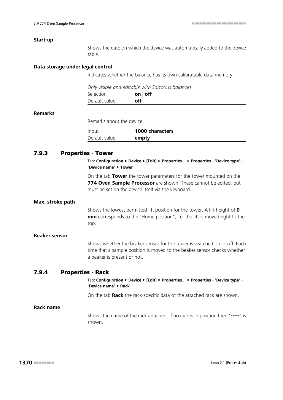 3 properties - tower, 4 properties - rack, Properties - tower 0 | Metrohm tiamo 2.1 (ProcessLab) User Manual | Page 1386 / 1602