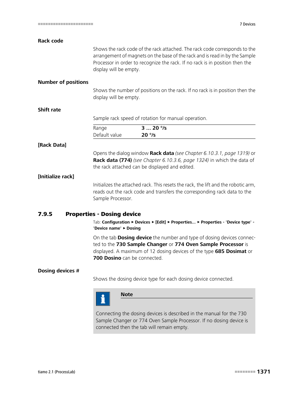 5 properties - dosing device | Metrohm tiamo 2.1 (ProcessLab) User Manual | Page 1387 / 1602