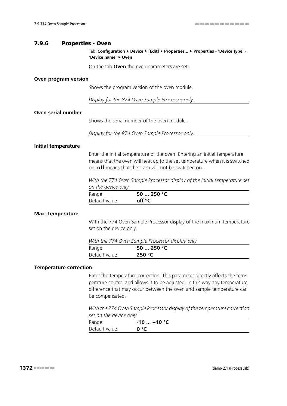 6 properties - oven, Properties - oven 2, Oven | Metrohm tiamo 2.1 (ProcessLab) User Manual | Page 1388 / 1602