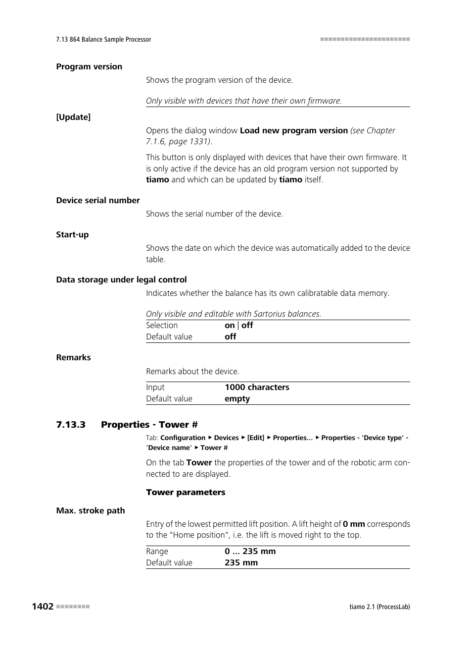 3 properties - tower | Metrohm tiamo 2.1 (ProcessLab) User Manual | Page 1418 / 1602