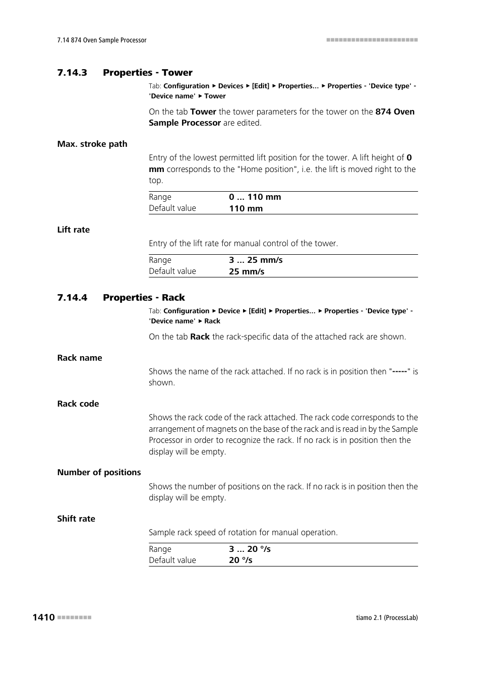 3 properties - tower, 4 properties - rack, Properties - tower 0 | Metrohm tiamo 2.1 (ProcessLab) User Manual | Page 1426 / 1602