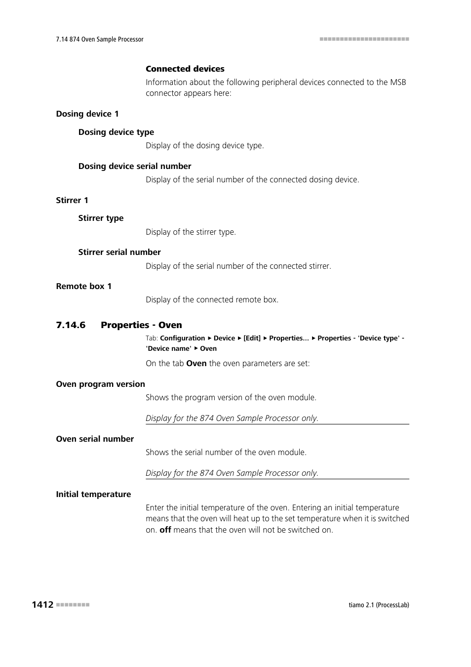 6 properties - oven | Metrohm tiamo 2.1 (ProcessLab) User Manual | Page 1428 / 1602