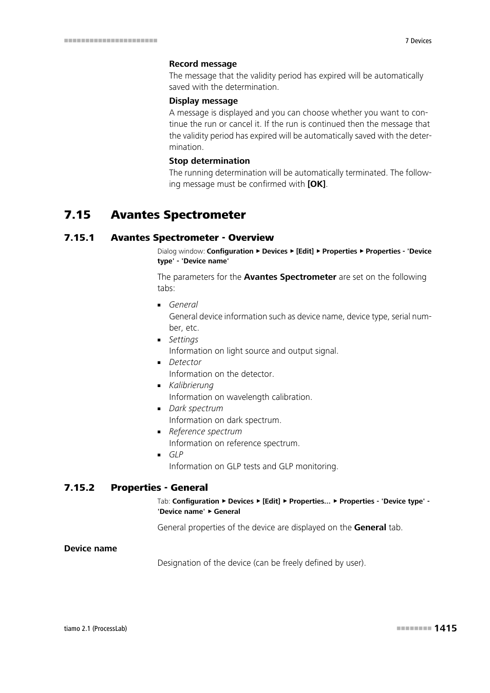 15 avantes spectrometer, 1 avantes spectrometer - overview, 2 properties - general | 15 avantes spectrometer 5 7.15.1, Avantes spectrometer - overview 5, Avantes spectrometer | Metrohm tiamo 2.1 (ProcessLab) User Manual | Page 1431 / 1602