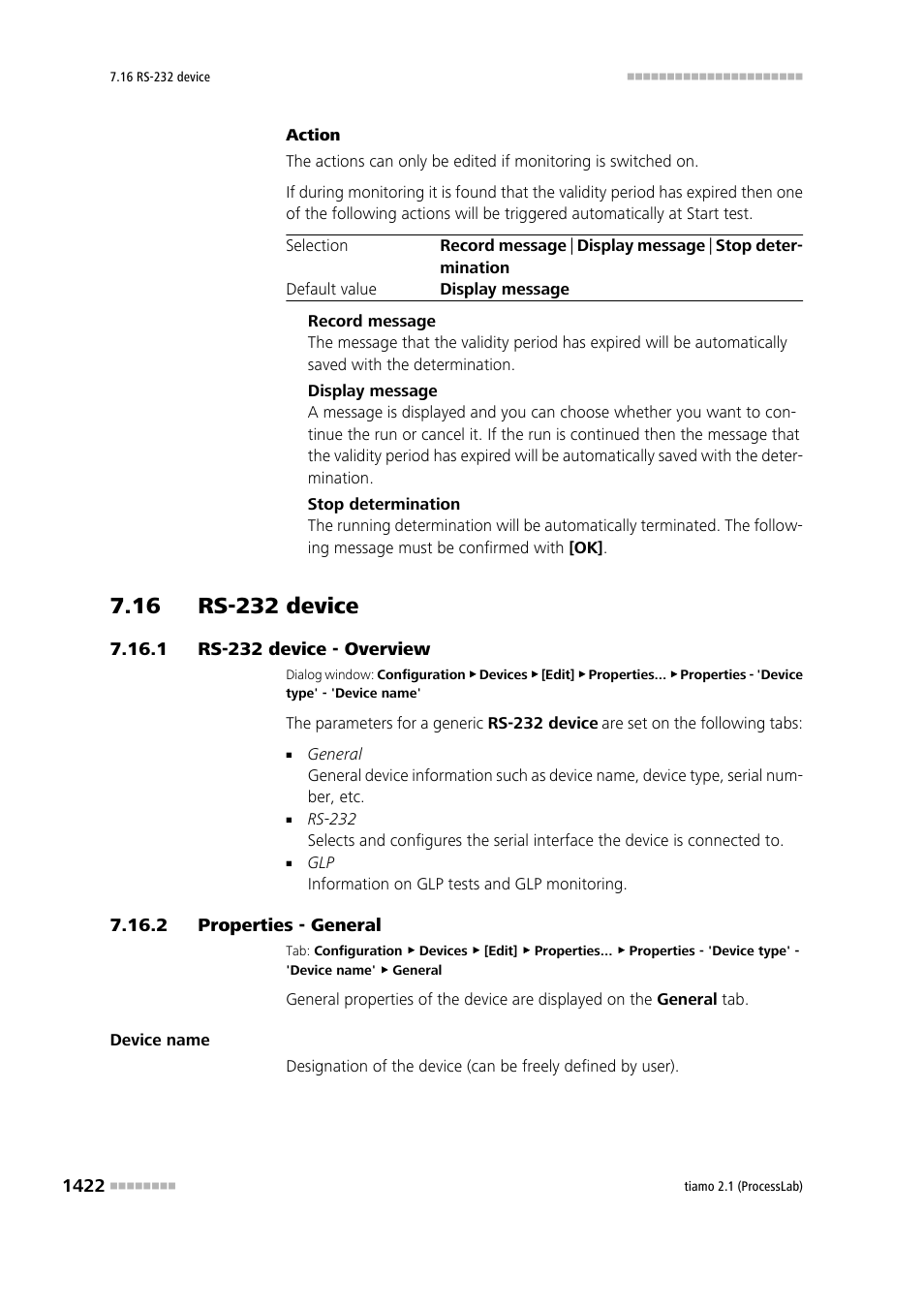 16 rs-232 device, 1 rs-232 device - overview, 2 properties - general | 16 rs-232 device 2 7.16.1, Rs-232 device - overview 2, Rs-232 device | Metrohm tiamo 2.1 (ProcessLab) User Manual | Page 1438 / 1602