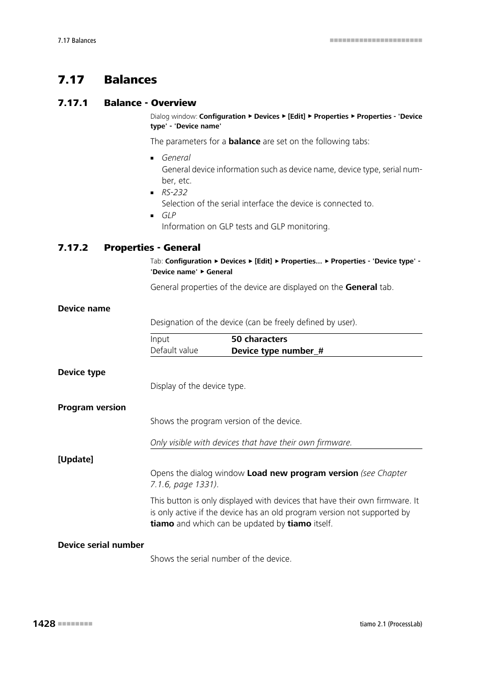 17 balances, 1 balance - overview, 2 properties - general | 17 balances 8 7.17.1, Balance - overview 8, Balance | Metrohm tiamo 2.1 (ProcessLab) User Manual | Page 1444 / 1602