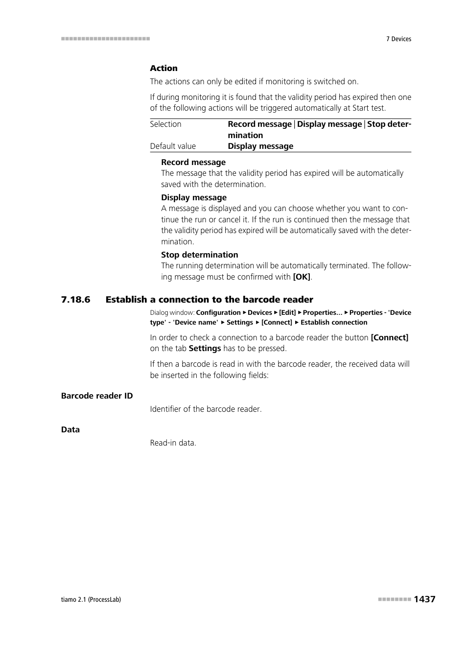 6 establish a connection to the barcode reader, Establish a connection to the barcode reader 7 | Metrohm tiamo 2.1 (ProcessLab) User Manual | Page 1453 / 1602