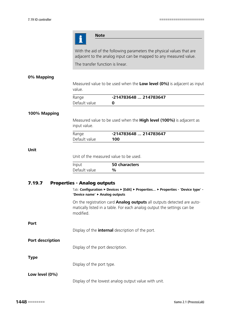 7 properties - analog outputs, Properties - analog outputs 8 | Metrohm tiamo 2.1 (ProcessLab) User Manual | Page 1464 / 1602