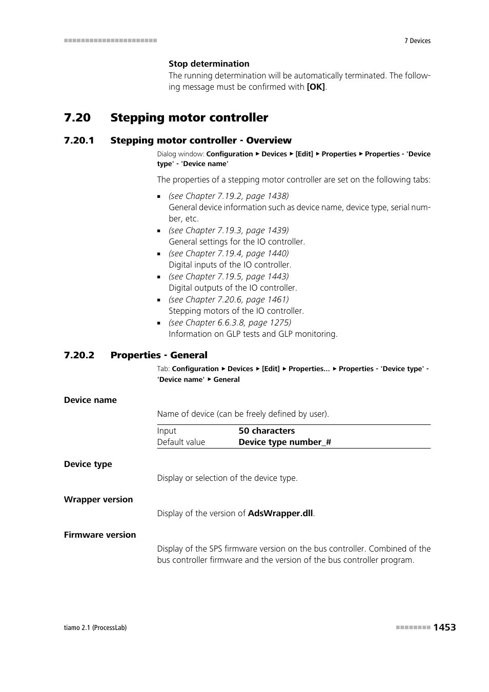 20 stepping motor controller, 1 stepping motor controller - overview, 2 properties - general | 20 stepping motor controller 3 7.20.1, Stepping motor controller - overview 3, Stepping motor controller | Metrohm tiamo 2.1 (ProcessLab) User Manual | Page 1469 / 1602