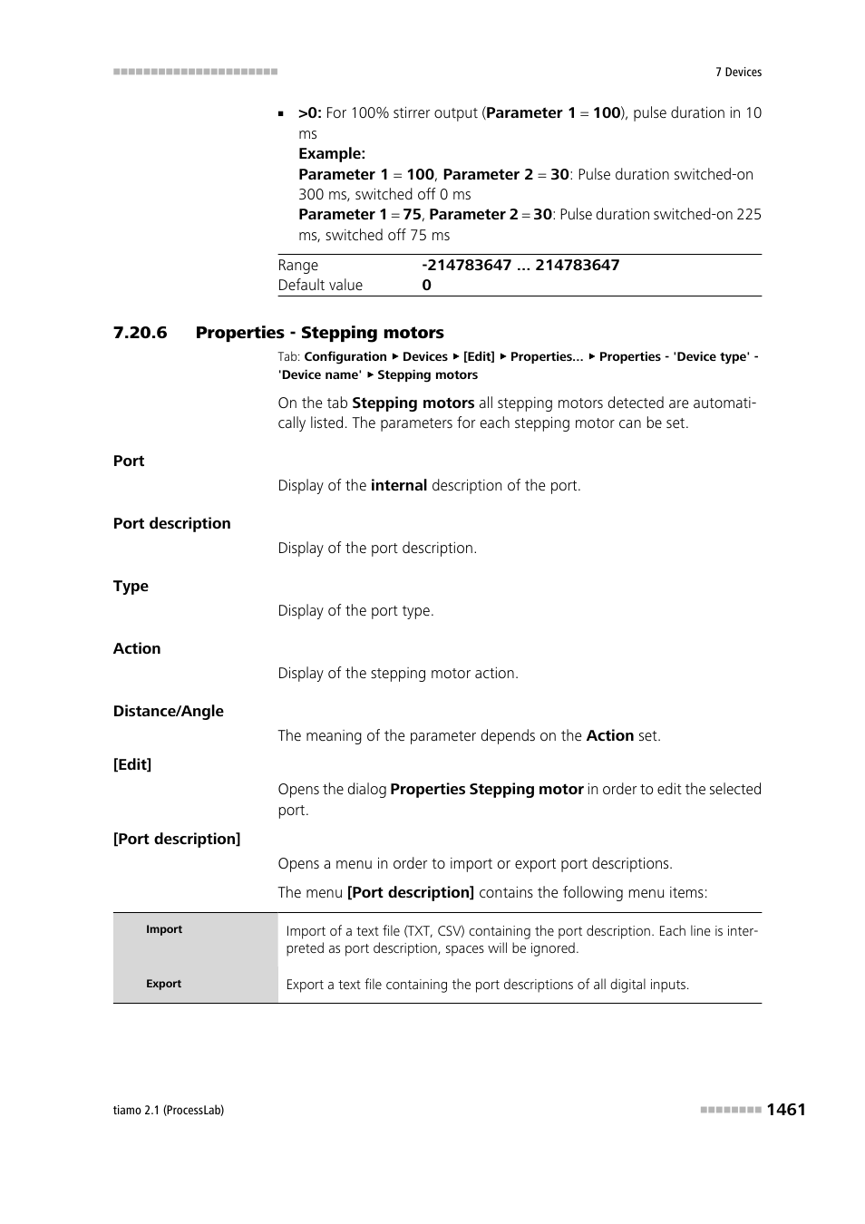 6 properties - stepping motors, Properties - stepping motors 1 | Metrohm tiamo 2.1 (ProcessLab) User Manual | Page 1477 / 1602