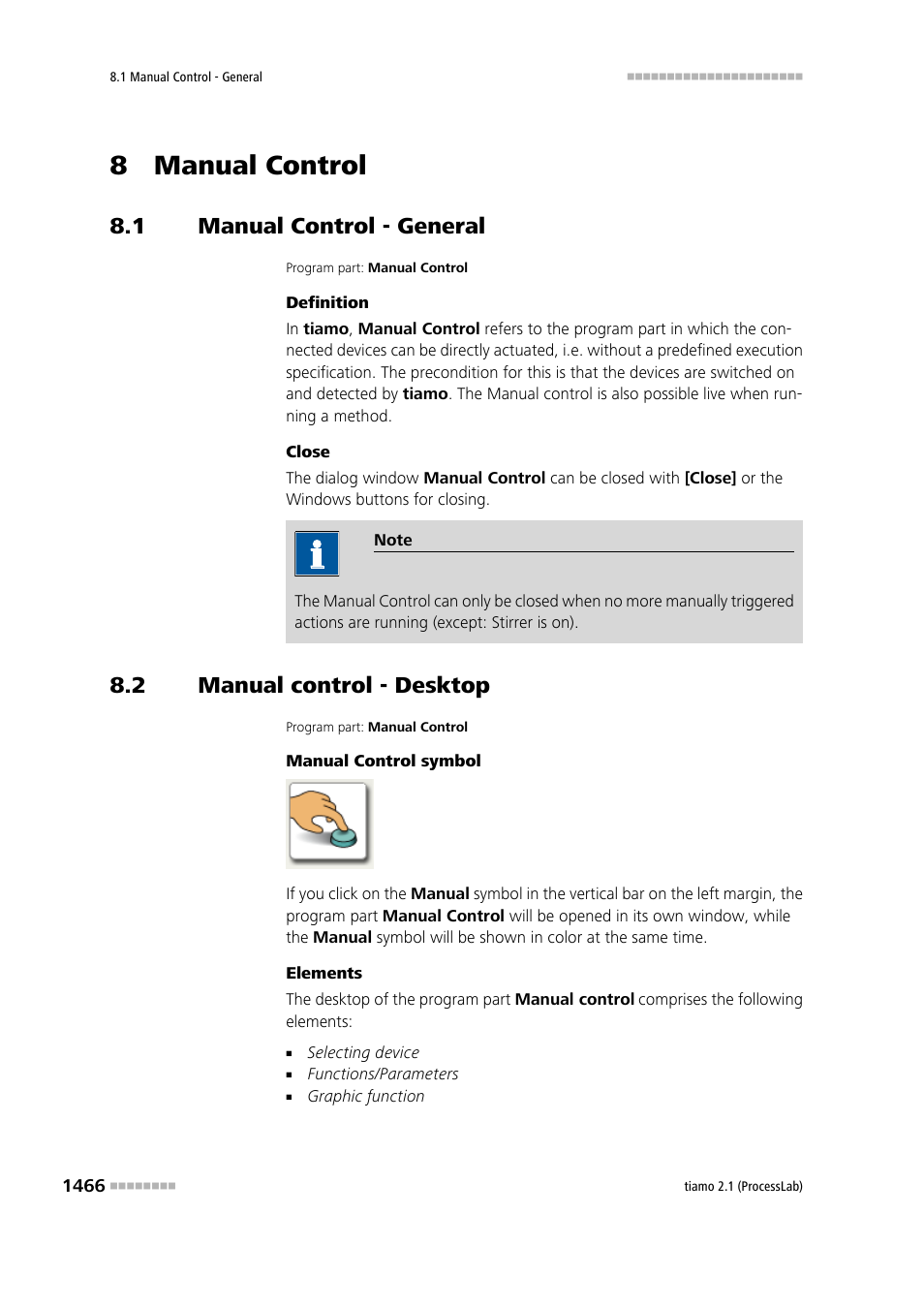 8 manual control, 1 manual control - general, 2 manual control - desktop | Manual control - general 6 | Metrohm tiamo 2.1 (ProcessLab) User Manual | Page 1482 / 1602