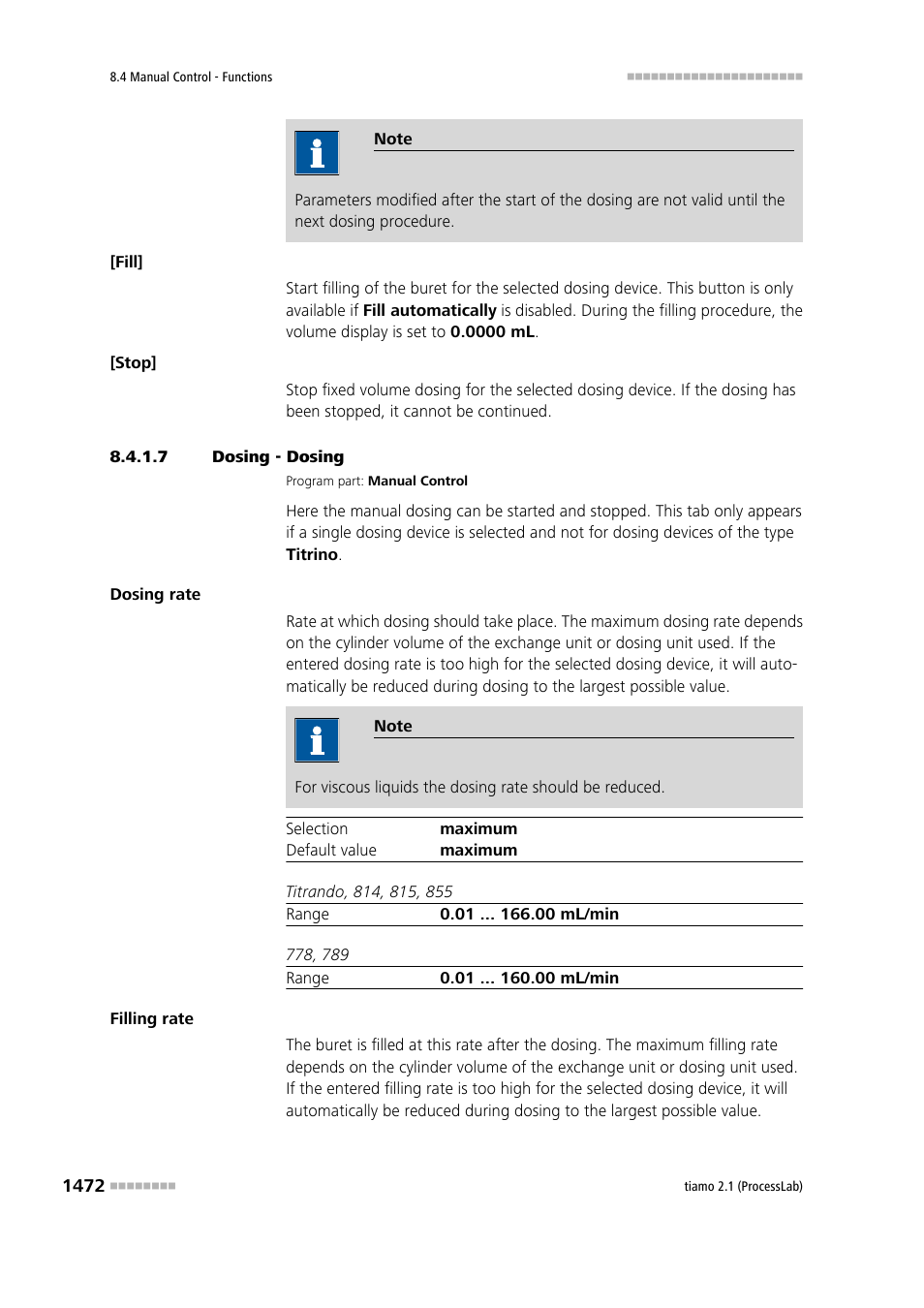 7 dosing - dosing, Dosing | Metrohm tiamo 2.1 (ProcessLab) User Manual | Page 1488 / 1602