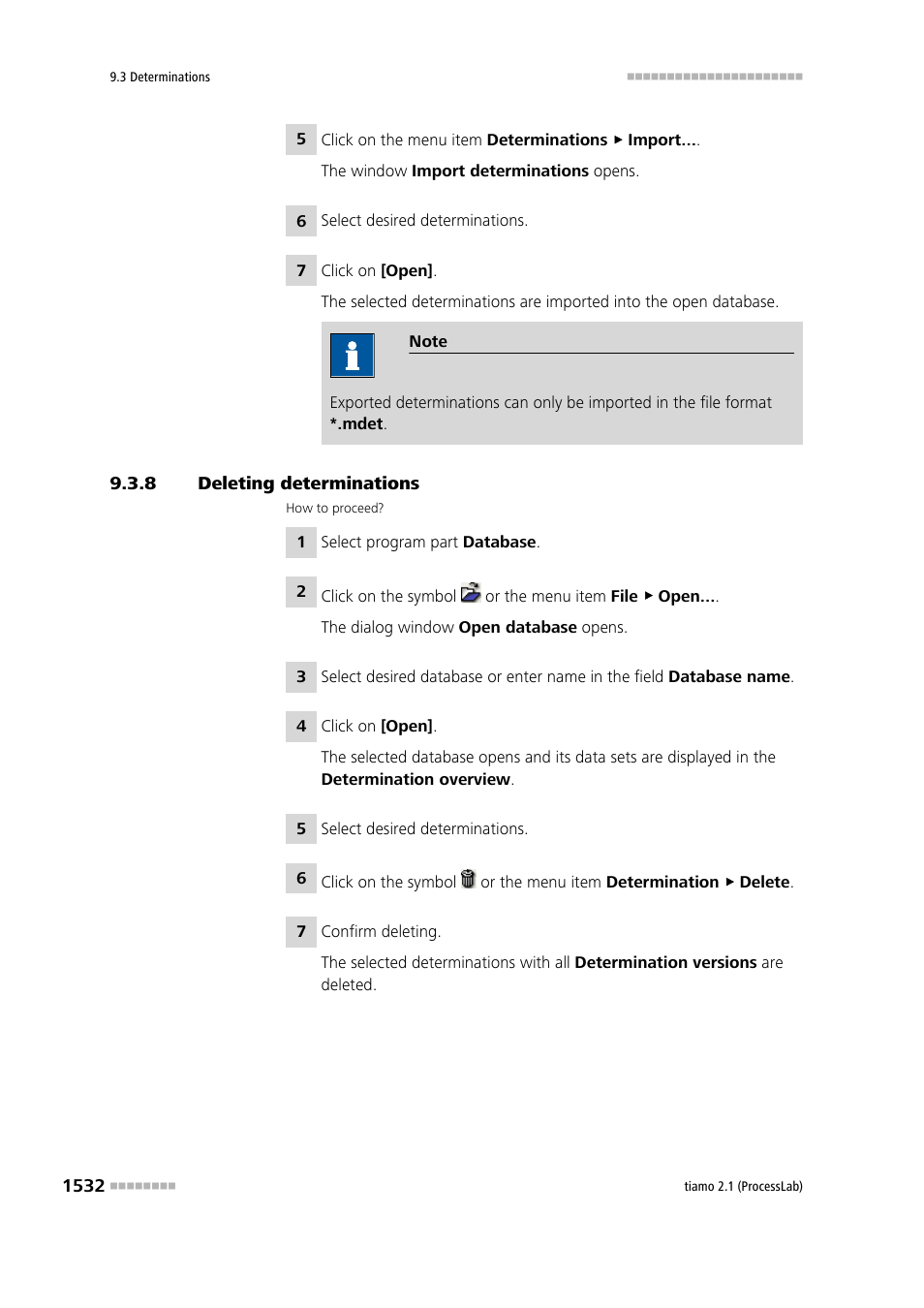 8 deleting determinations, Deleting determinations 2 | Metrohm tiamo 2.1 (ProcessLab) User Manual | Page 1548 / 1602