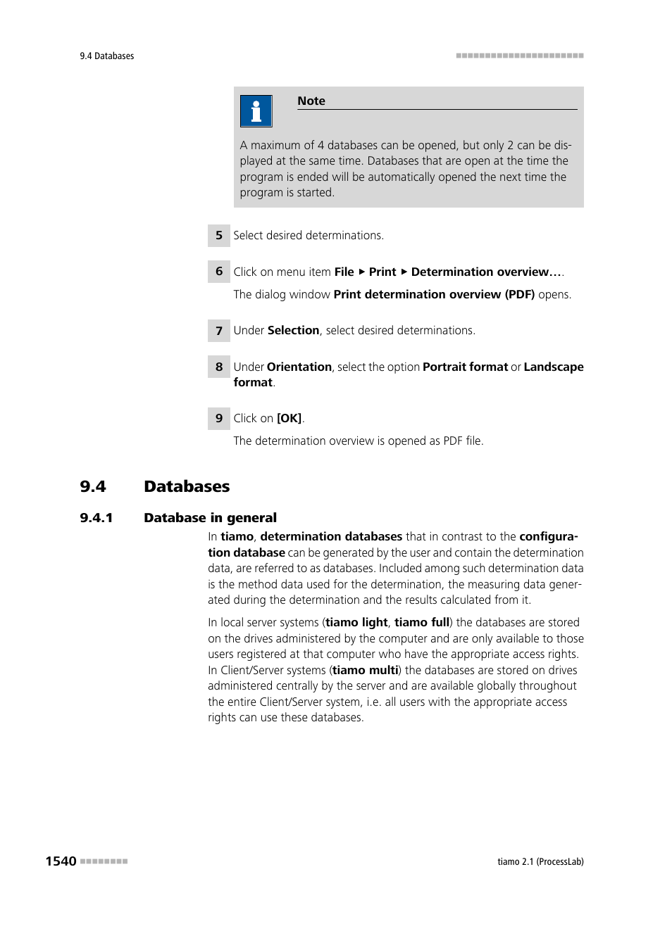 4 databases, 1 database in general, Databases 0 | Database in general 0 | Metrohm tiamo 2.1 (ProcessLab) User Manual | Page 1556 / 1602