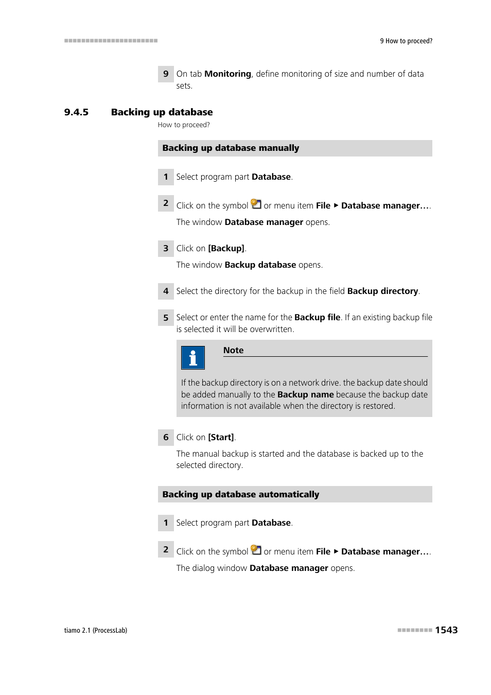 5 backing up database, Backing up database 3 | Metrohm tiamo 2.1 (ProcessLab) User Manual | Page 1559 / 1602