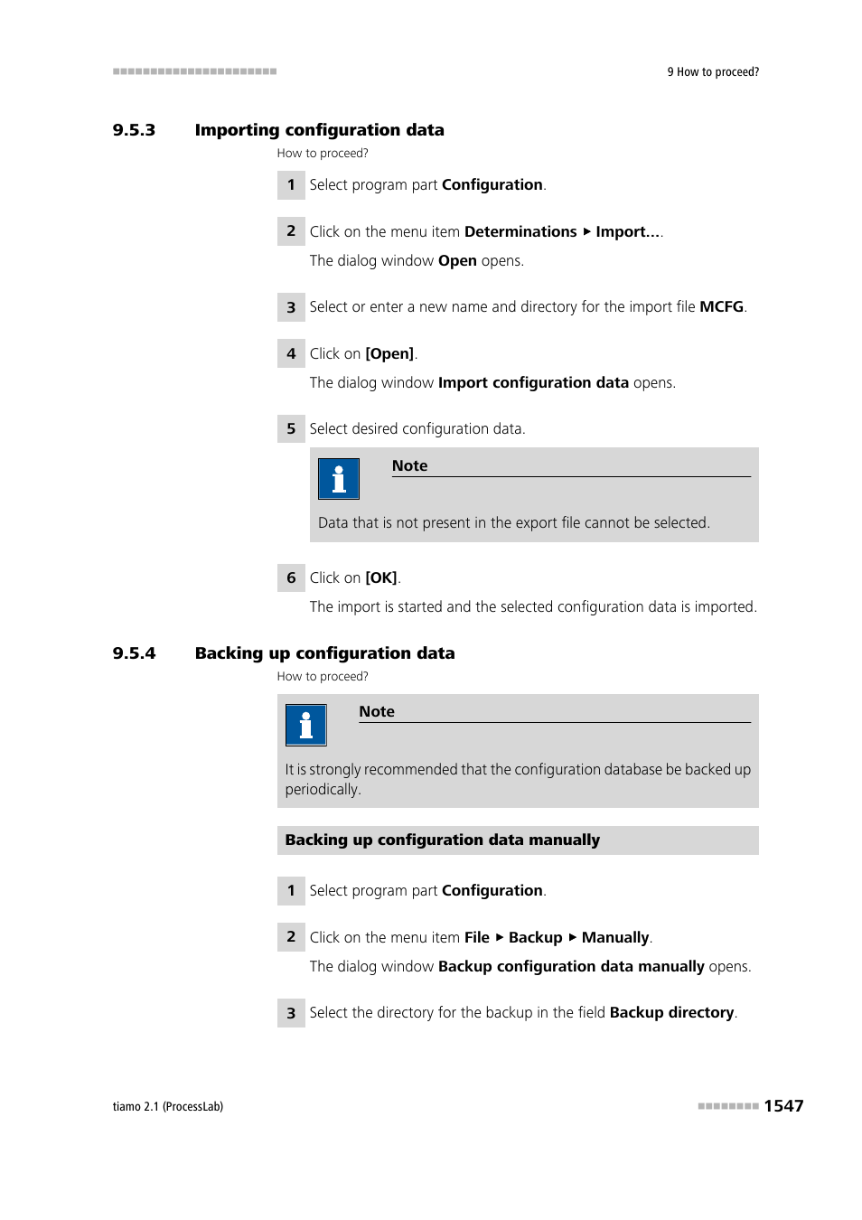 3 importing configuration data, 4 backing up configuration data, Importing configuration data 7 | Backing up configuration data 7 | Metrohm tiamo 2.1 (ProcessLab) User Manual | Page 1563 / 1602