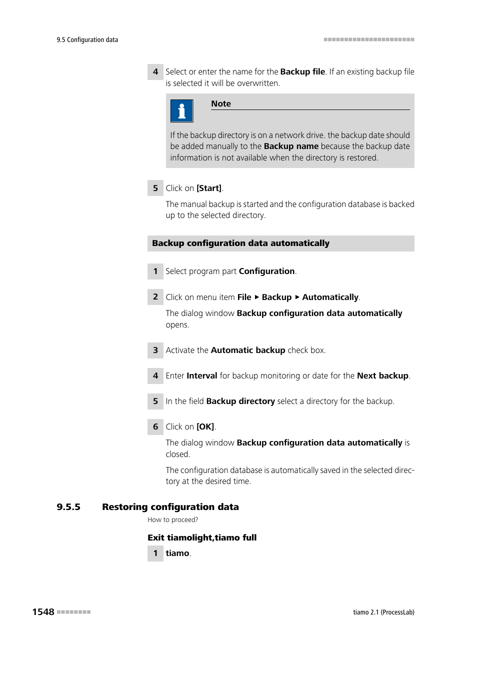 5 restoring configuration data, Restoring configuration data 8 | Metrohm tiamo 2.1 (ProcessLab) User Manual | Page 1564 / 1602