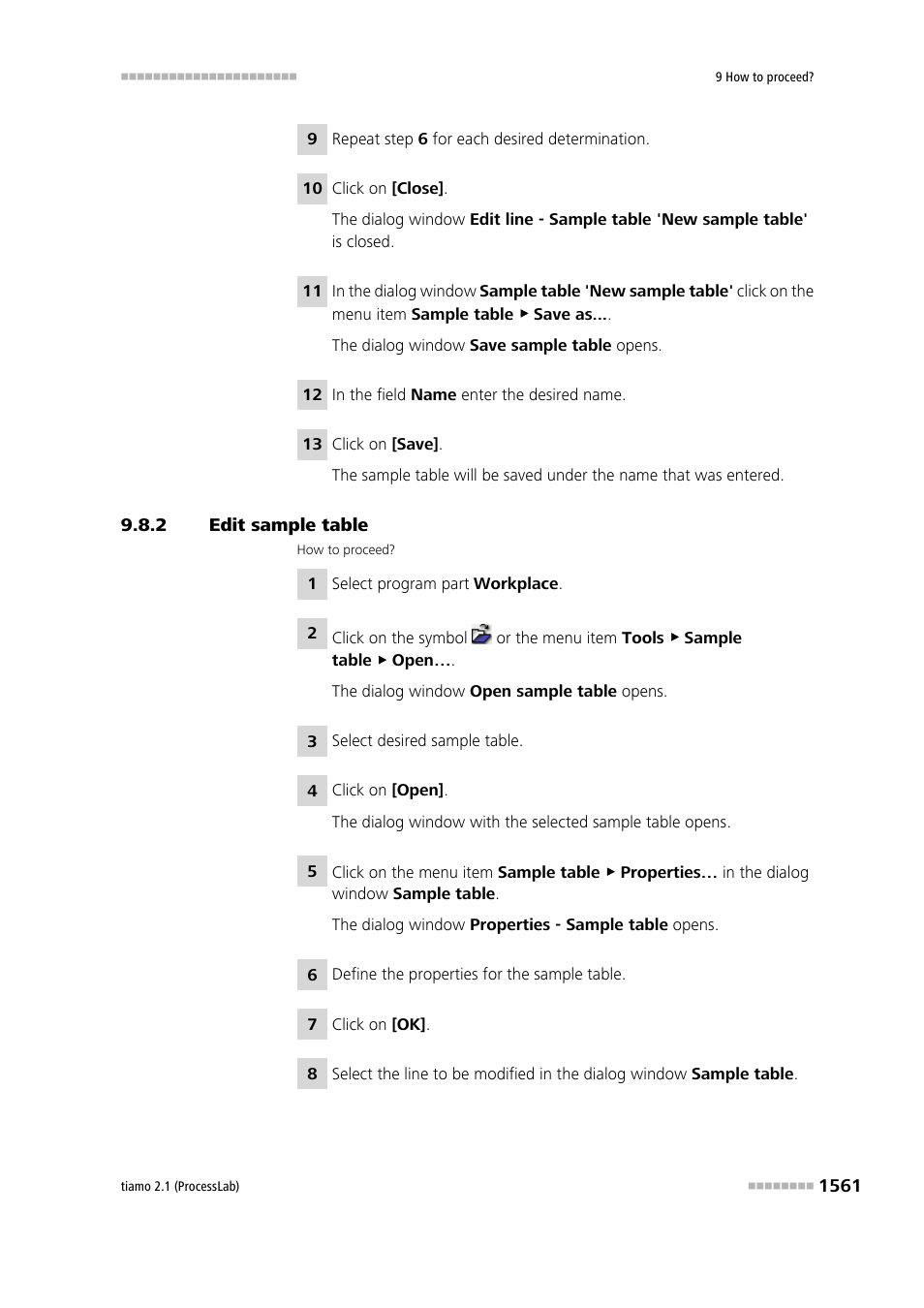 2 edit sample table, Edit sample table 1 | Metrohm tiamo 2.1 (ProcessLab) User Manual | Page 1577 / 1602