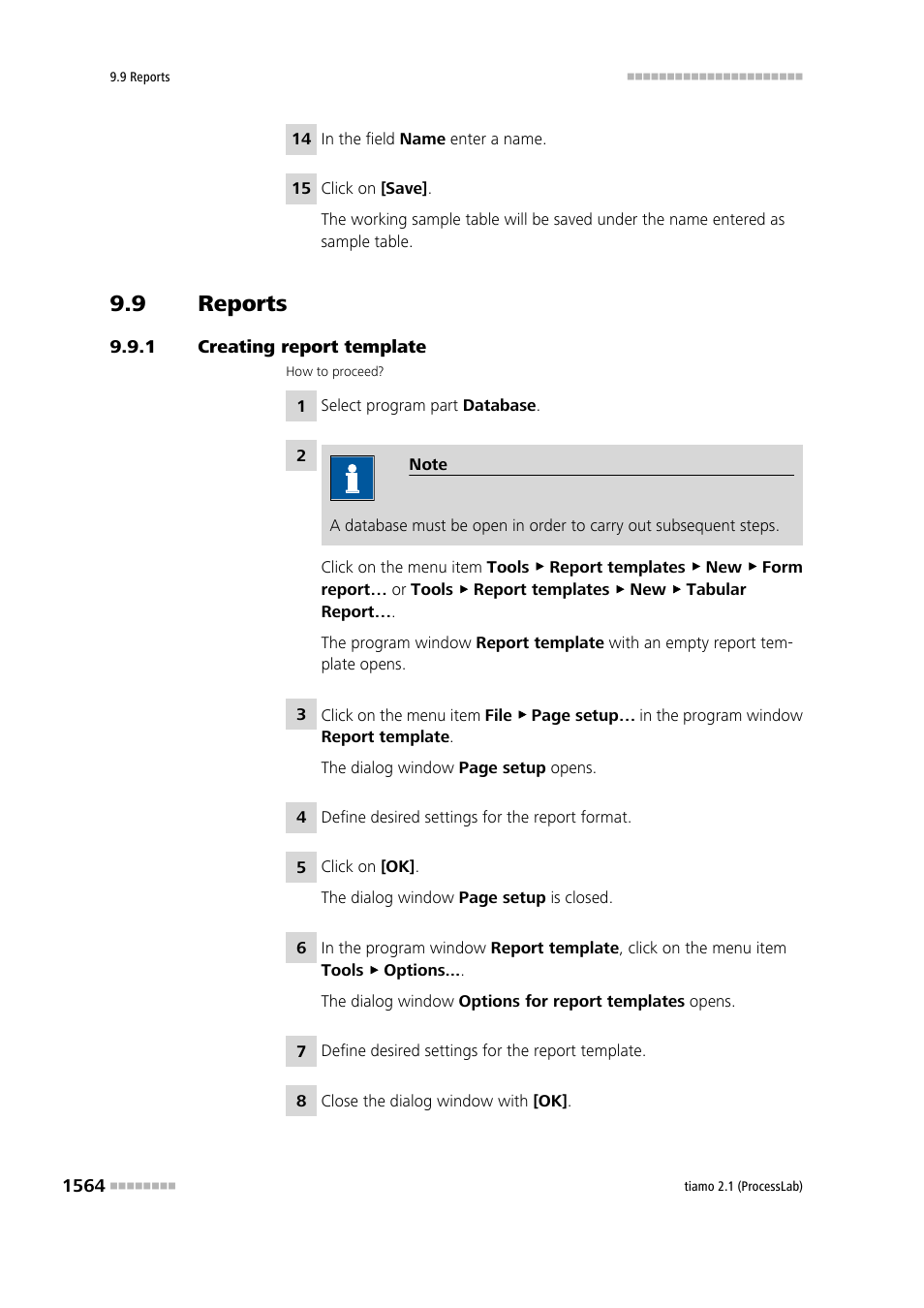 9 reports, 1 creating report template, Reports 4 | Creating report template 4 | Metrohm tiamo 2.1 (ProcessLab) User Manual | Page 1580 / 1602