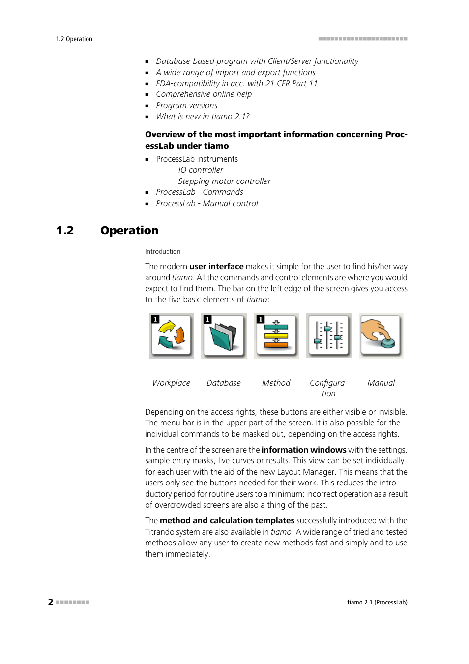 2 operation, Operation | Metrohm tiamo 2.1 (ProcessLab) User Manual | Page 18 / 1602