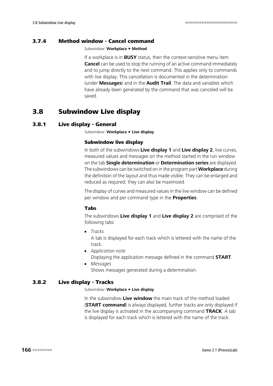 4 method window - cancel command, 8 subwindow live display, 1 live display - general | 2 live display - tracks, Method window - cancel command, Subwindow live display, Live display - general, Live display - tracks, Live display 1, Live display 2 | Metrohm tiamo 2.1 (ProcessLab) User Manual | Page 182 / 1602