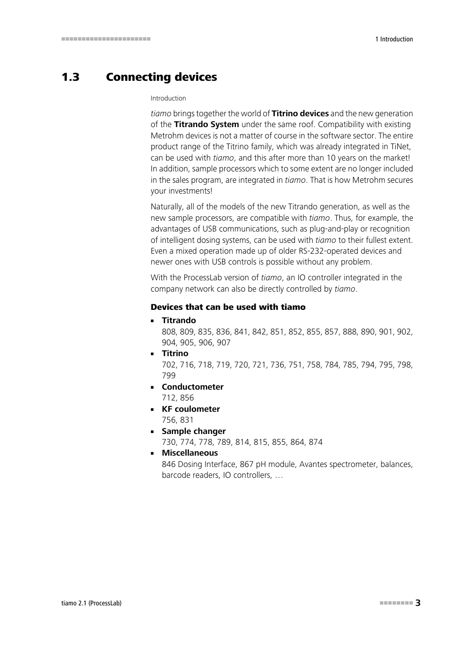 3 connecting devices, Connecting devices | Metrohm tiamo 2.1 (ProcessLab) User Manual | Page 19 / 1602