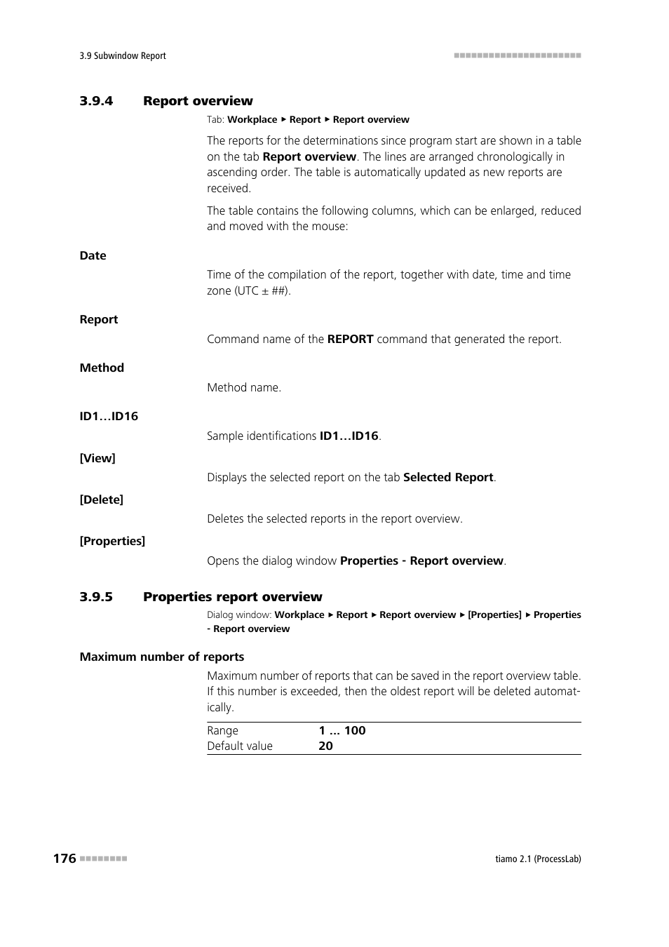 4 report overview, 5 properties report overview, Report overview | Properties report overview, Select a report | Metrohm tiamo 2.1 (ProcessLab) User Manual | Page 192 / 1602