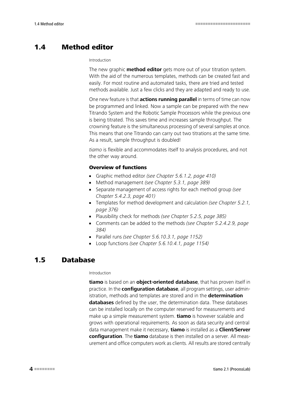 4 method editor, 5 database, Method editor | Database | Metrohm tiamo 2.1 (ProcessLab) User Manual | Page 20 / 1602