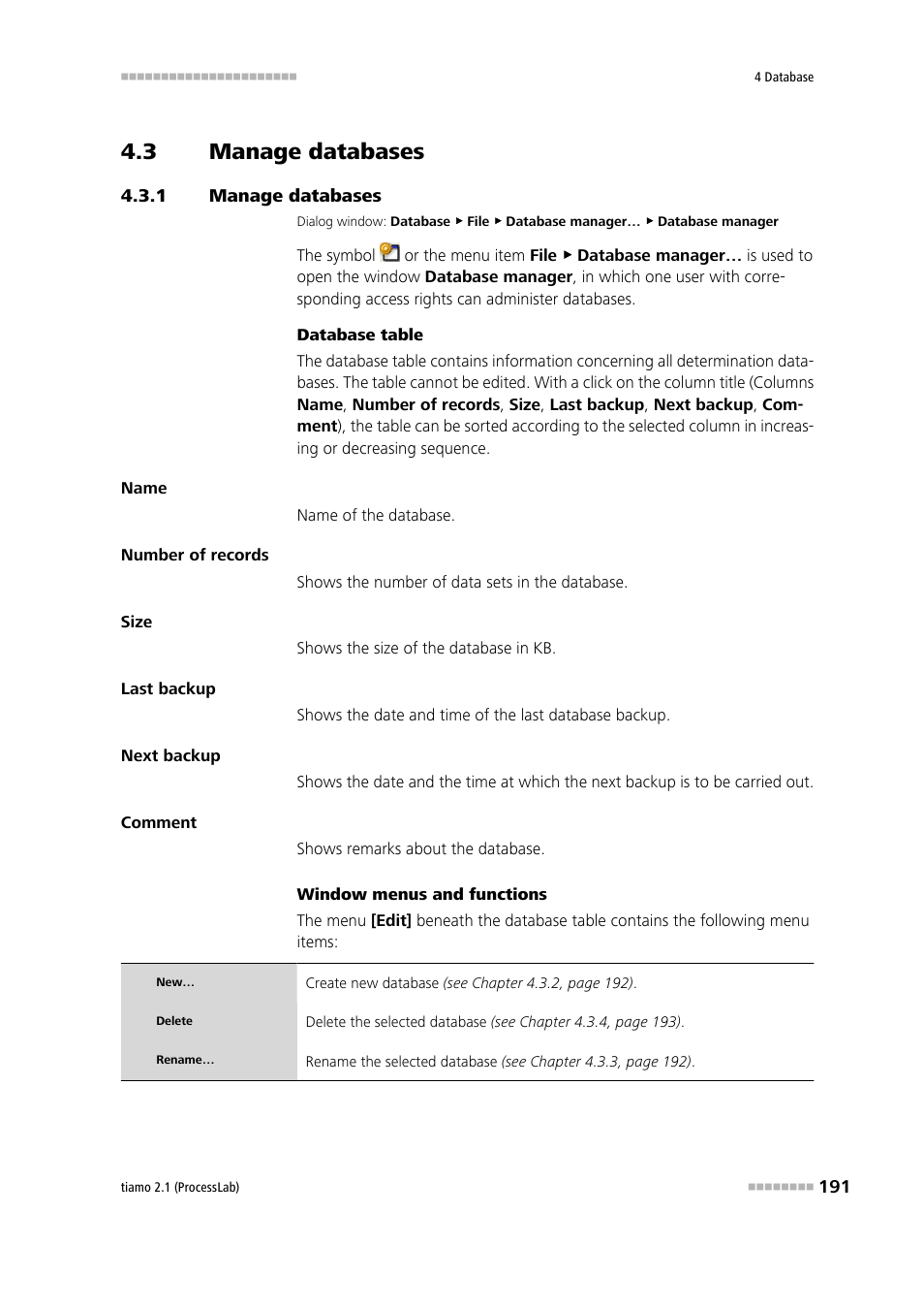 3 manage databases, 1 manage databases, Manage databases | Metrohm tiamo 2.1 (ProcessLab) User Manual | Page 207 / 1602