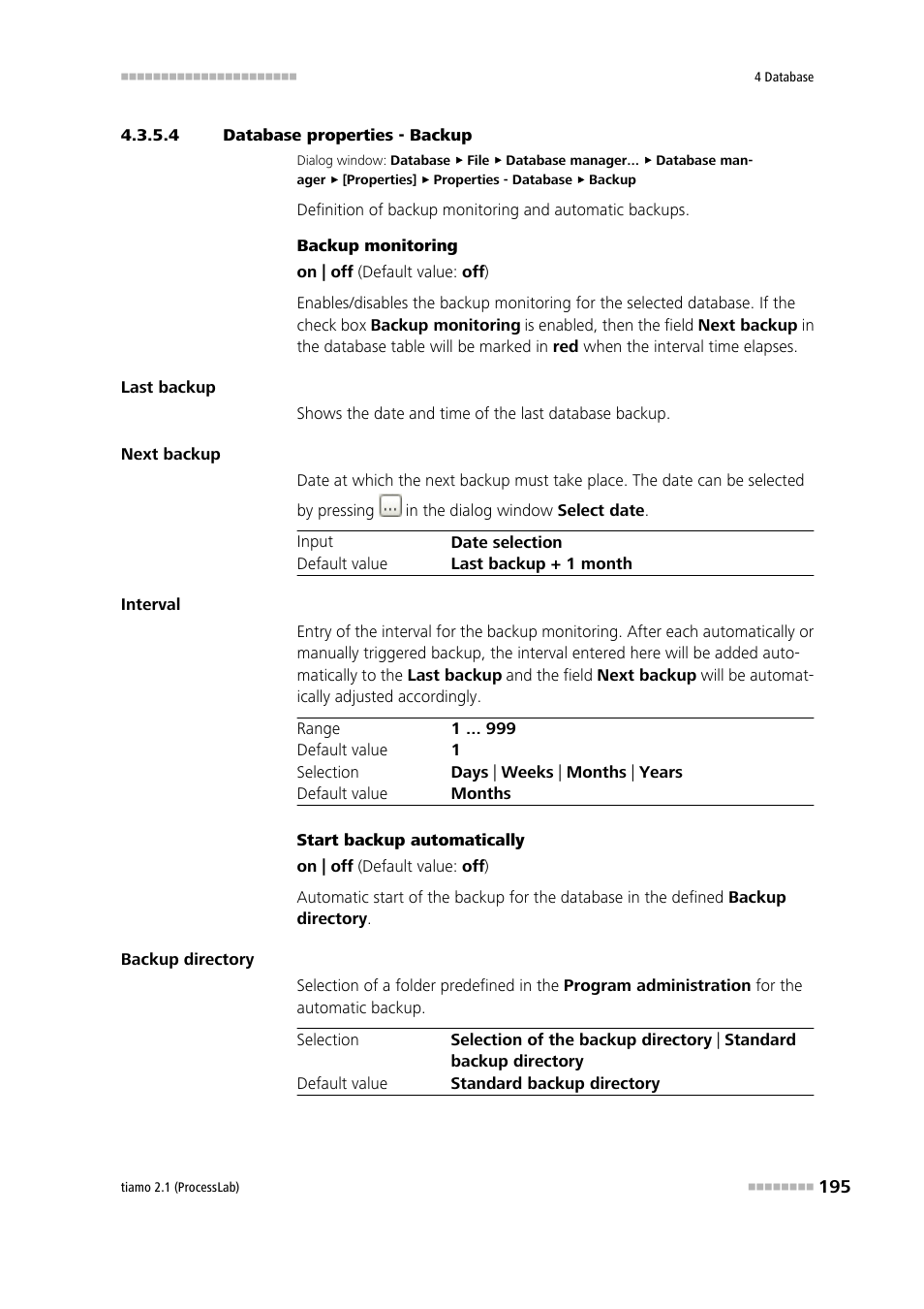 4 database properties - backup, Backup | Metrohm tiamo 2.1 (ProcessLab) User Manual | Page 211 / 1602