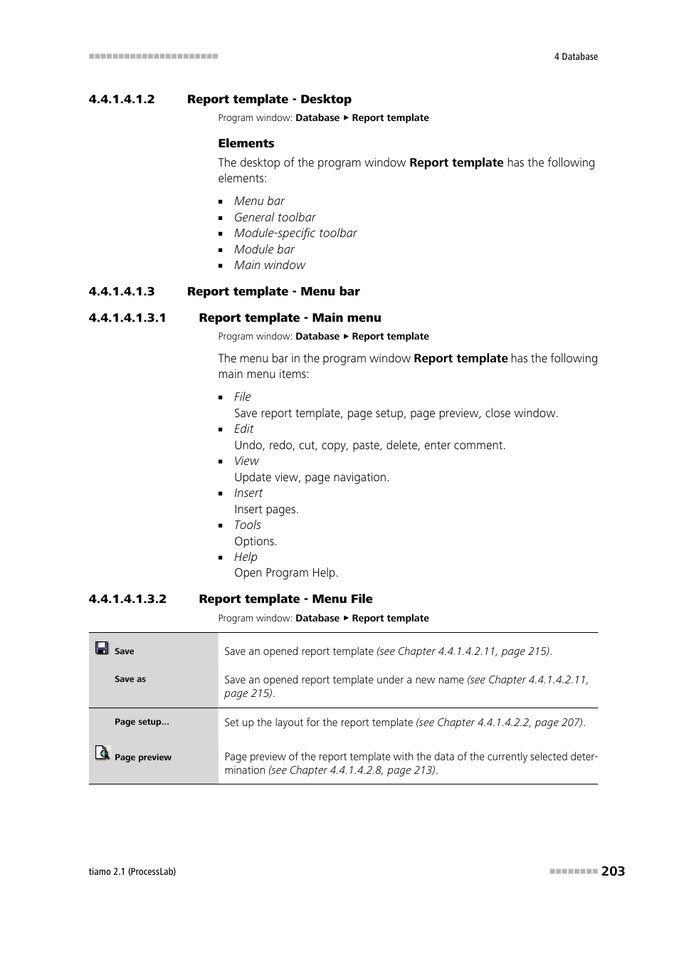 2 report template - desktop, 3 report template - menu bar, 1 report template - main menu | 2 report template - menu file | Metrohm tiamo 2.1 (ProcessLab) User Manual | Page 219 / 1602