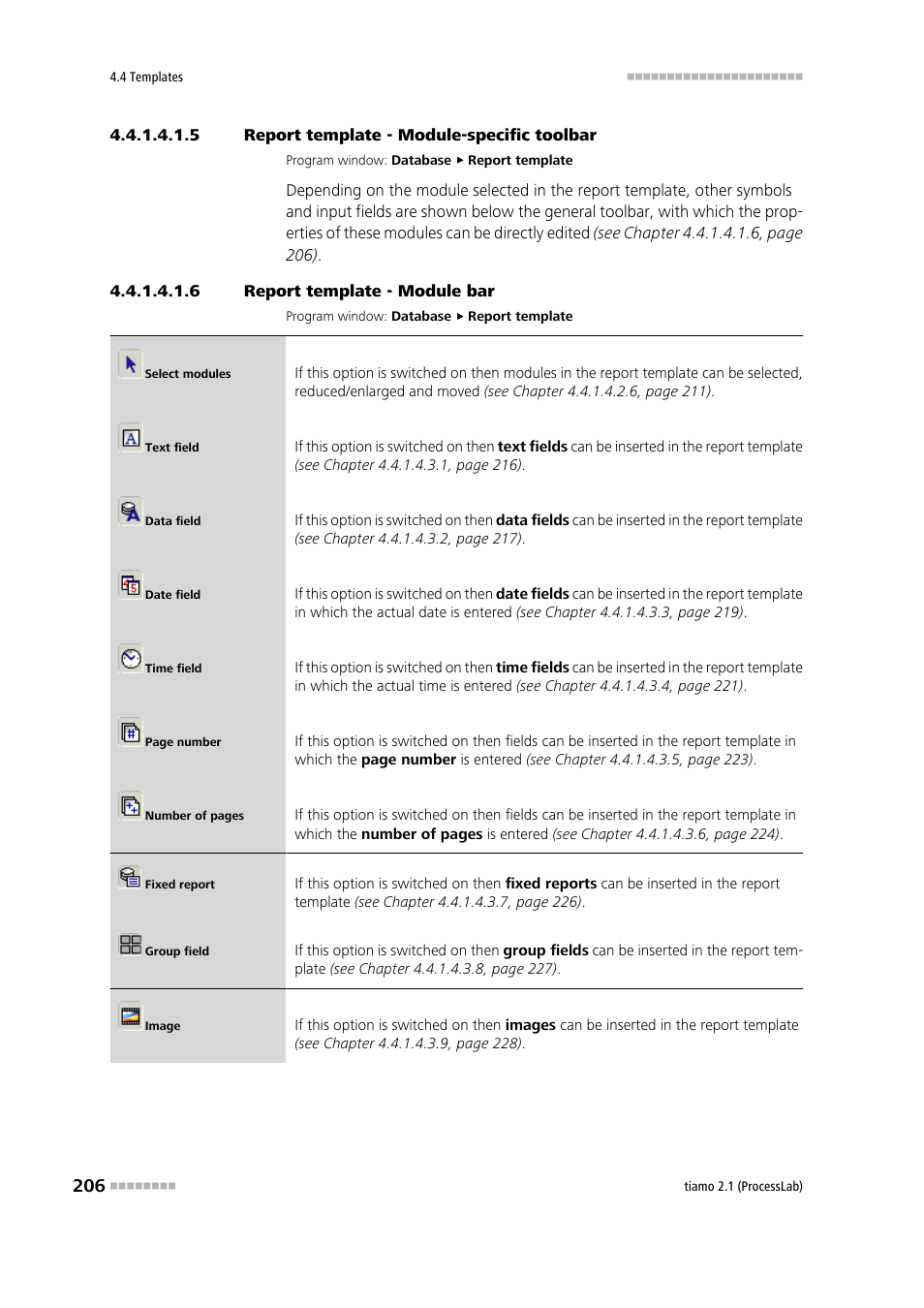 5 report template - module-specific toolbar, 6 report template - module bar, Module-specific toolbar | Module bar | Metrohm tiamo 2.1 (ProcessLab) User Manual | Page 222 / 1602