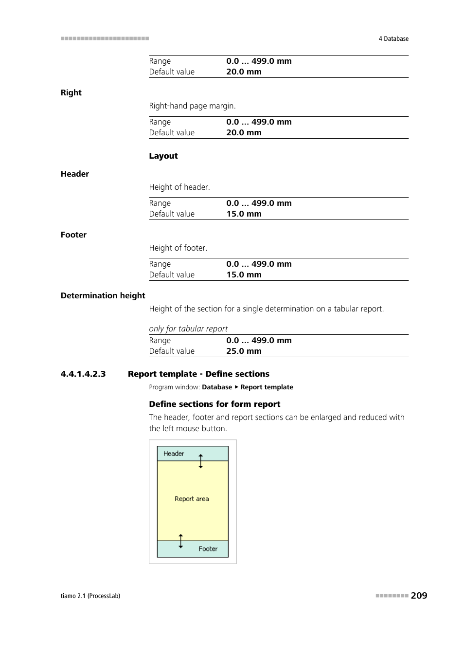 3 report template - define sections, Main window, Define sections in main window | Metrohm tiamo 2.1 (ProcessLab) User Manual | Page 225 / 1602