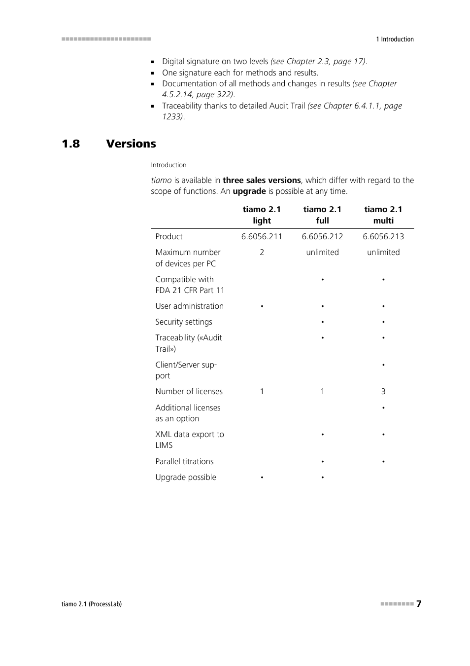 8 versions, Versions, Program versions | Metrohm tiamo 2.1 (ProcessLab) User Manual | Page 23 / 1602