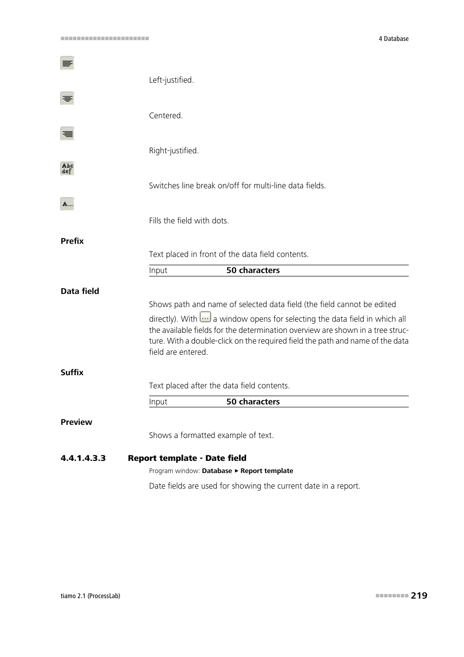 3 report template - date field, Date field | Metrohm tiamo 2.1 (ProcessLab) User Manual | Page 235 / 1602