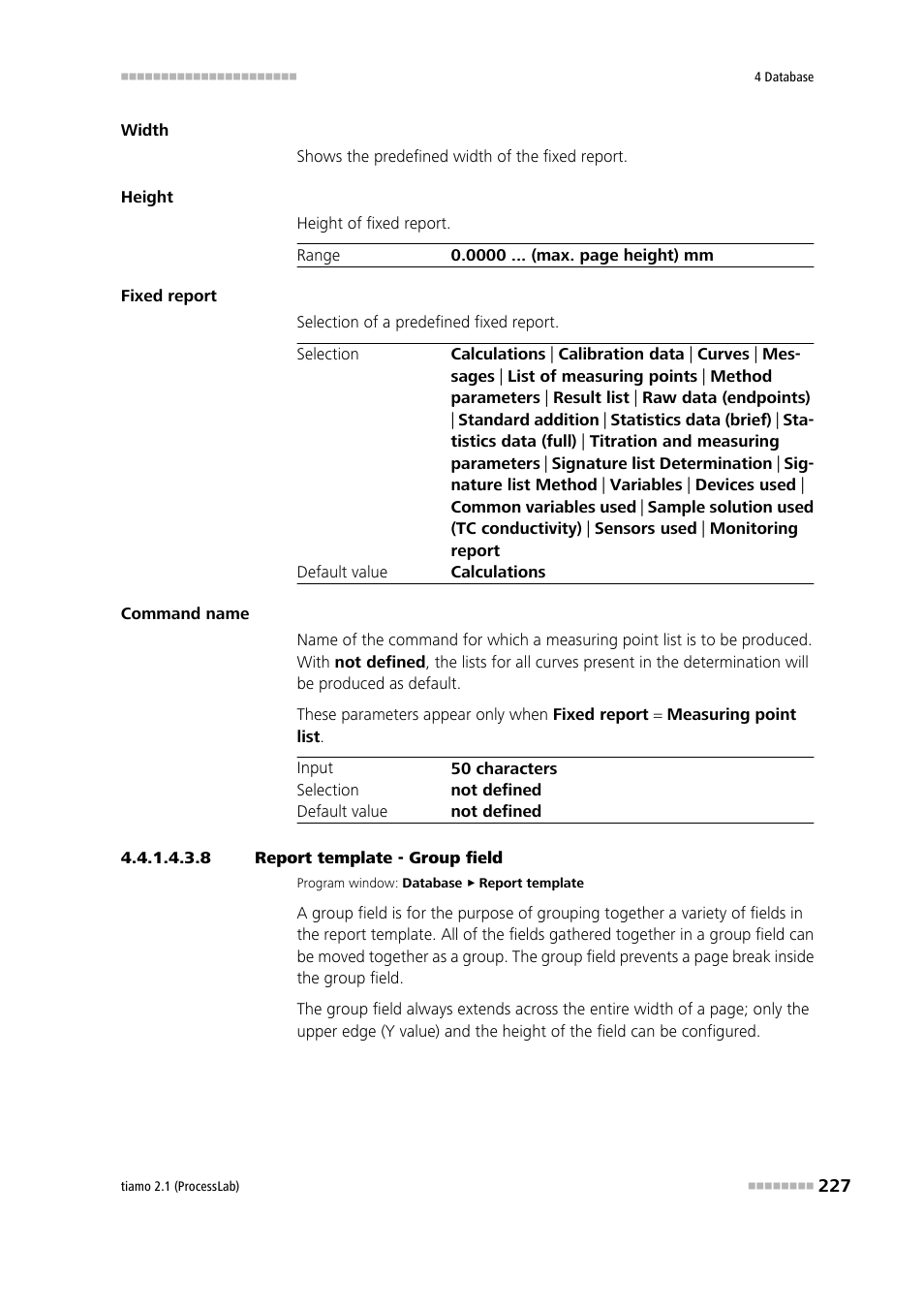 8 report template - group field, Group field | Metrohm tiamo 2.1 (ProcessLab) User Manual | Page 243 / 1602