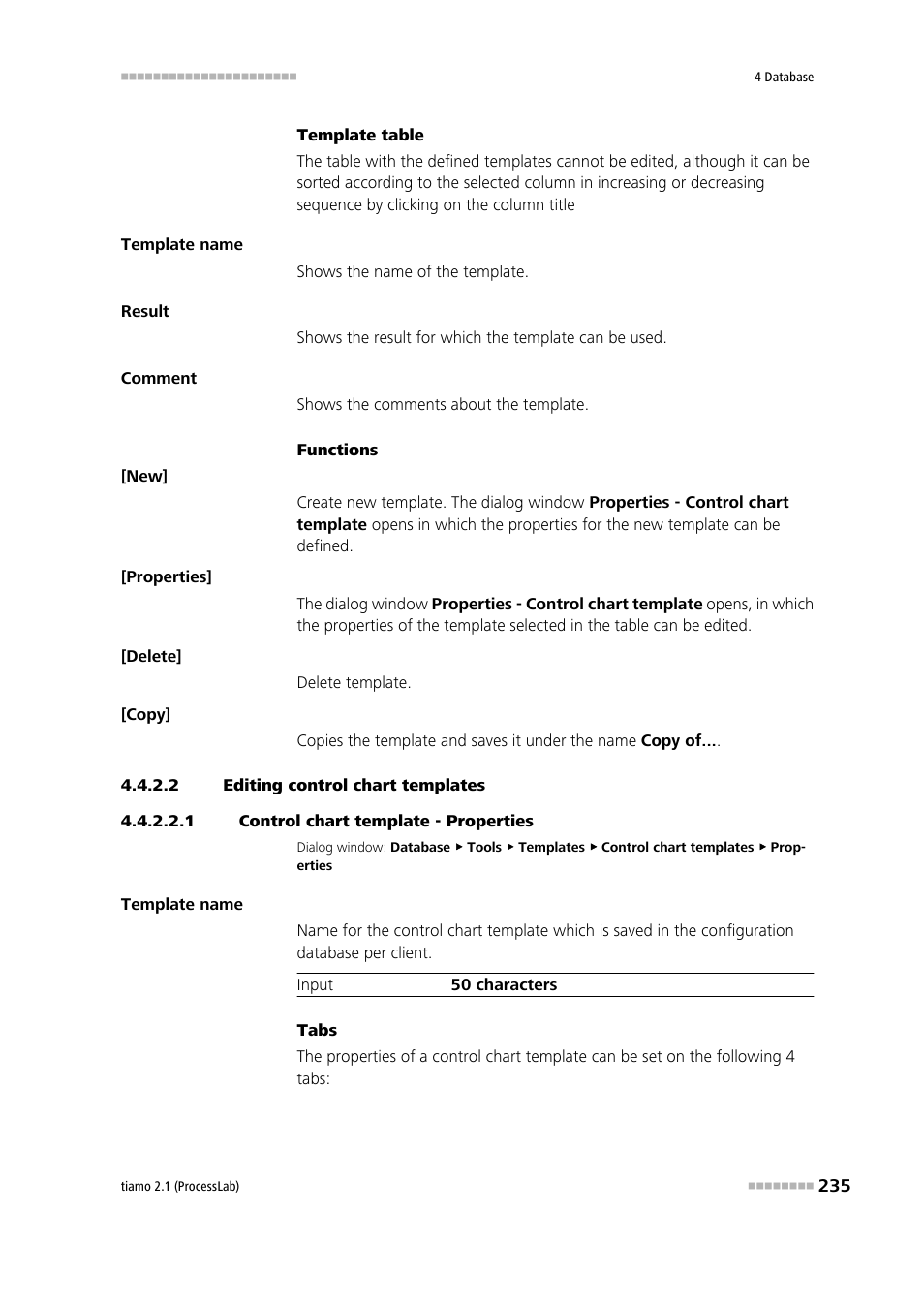 2 editing control chart templates, 1 control chart template - properties | Metrohm tiamo 2.1 (ProcessLab) User Manual | Page 251 / 1602