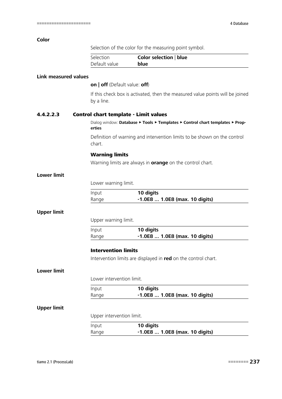 3 control chart template - limit values, Limits | Metrohm tiamo 2.1 (ProcessLab) User Manual | Page 253 / 1602